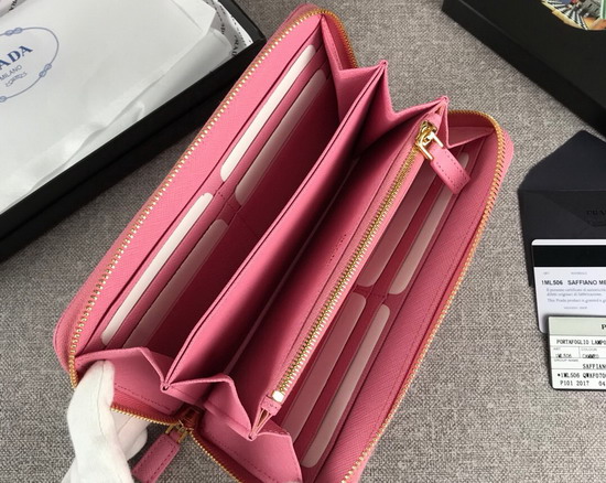 Prada Saffiano Leather Zip Around Wallet in Pink