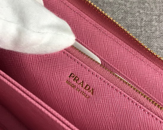 Prada Saffiano Leather Zip Around Wallet in Pink