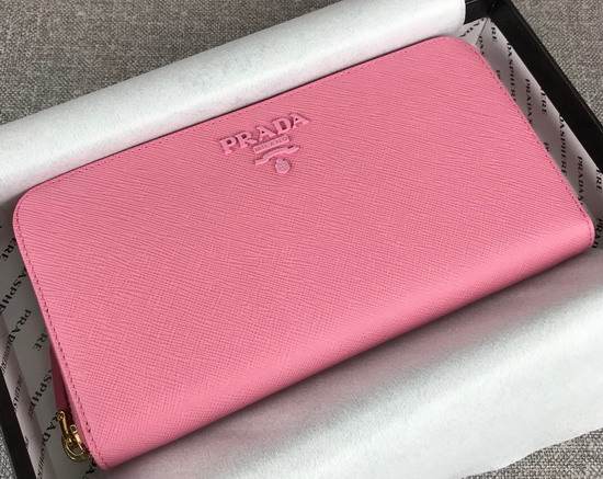 Prada Saffiano Leather Zip Around Wallet in Pink