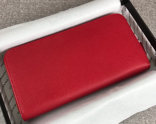 Prada Saffiano Leather Zip Around Wallet in Red