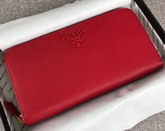 Prada Saffiano Leather Zip Around Wallet in Red