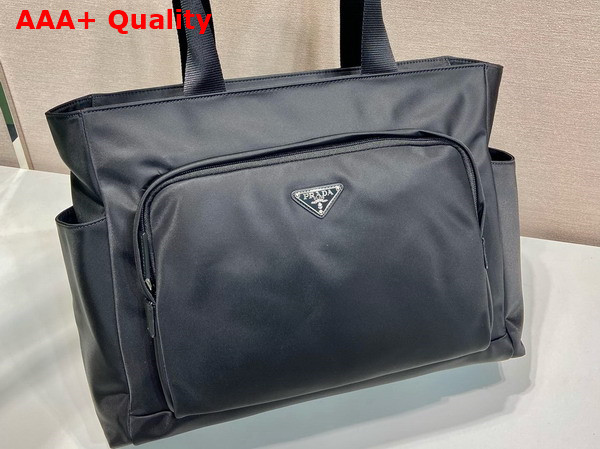 Prada Saffiano Leather and Re Nylon Tote Bag in Black 2VG097 Replica