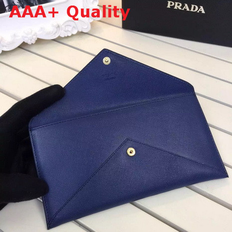 Prada Saffiano Letter Leather Wallet In Navy Blue Replica