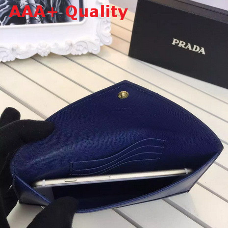 Prada Saffiano Letter Leather Wallet In Navy Blue Replica