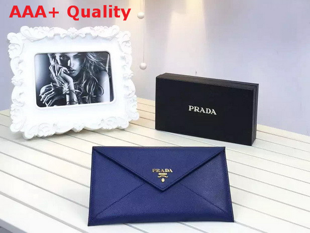 Prada Saffiano Letter Leather Wallet In Navy Blue Replica