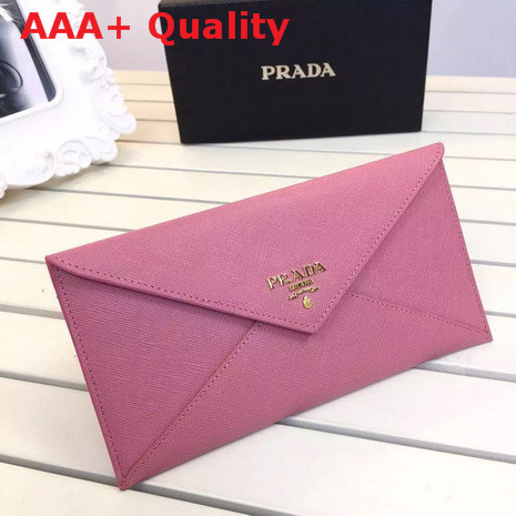 Prada Saffiano Letter Leather Wallet In Pink Replica