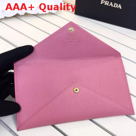 Prada Saffiano Letter Leather Wallet In Pink Replica