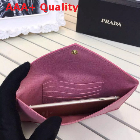 Prada Saffiano Letter Leather Wallet In Pink Replica