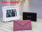 Prada Saffiano Letter Leather Wallet In Pink Replica