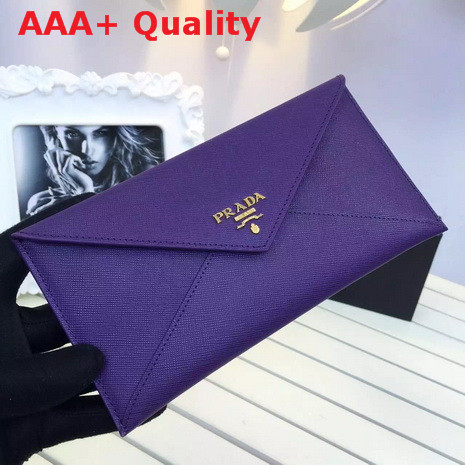 Prada Saffiano Letter Leather Wallet In Purple Replica