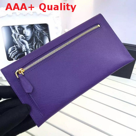 Prada Saffiano Letter Leather Wallet In Purple Replica