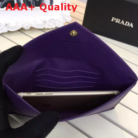 Prada Saffiano Letter Leather Wallet In Purple Replica