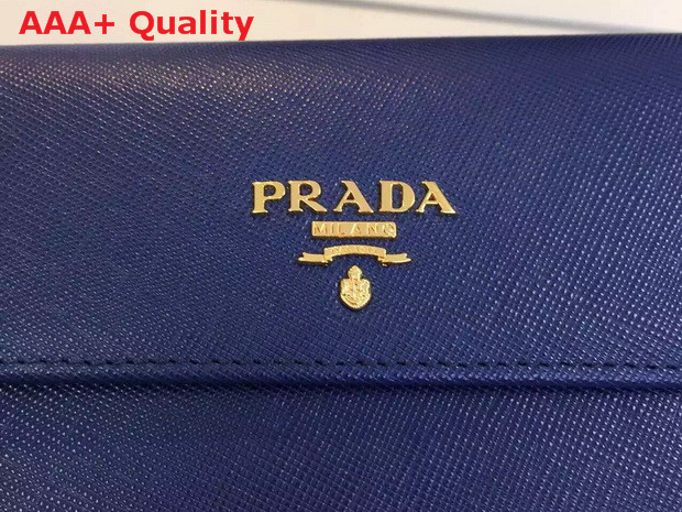 Prada Saffiano Metallic Gold Leather Flap Wallet In Blue Replica