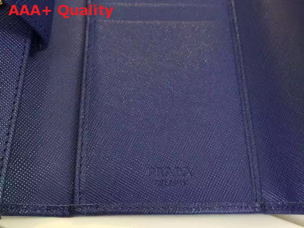 Prada Saffiano Metallic Gold Leather Flap Wallet In Blue Replica