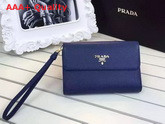 Prada Saffiano Metallic Gold Leather Flap Wallet In Blue Replica