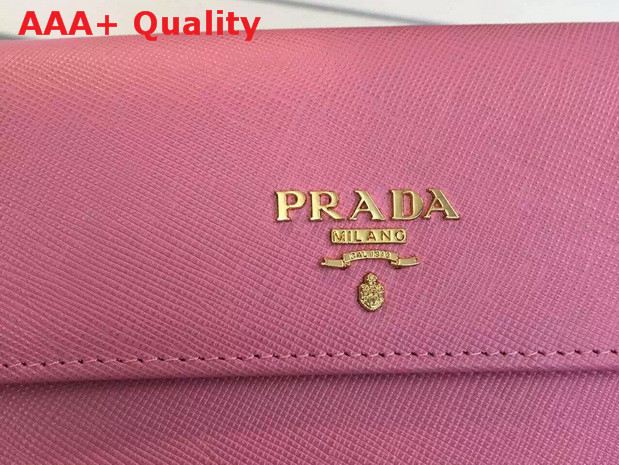 Prada Saffiano Metallic Gold Leather Flap Wallet Pink Replica