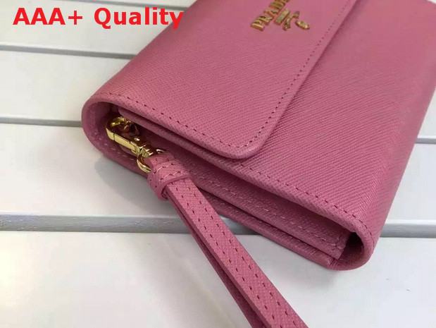 Prada Saffiano Metallic Gold Leather Flap Wallet Pink Replica