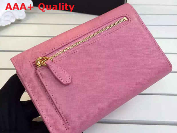 Prada Saffiano Metallic Gold Leather Flap Wallet Pink Replica