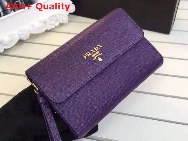 Prada Saffiano Metallic Gold Leather Flap Wallet Purple Replica