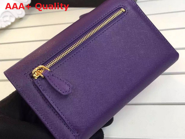 Prada Saffiano Metallic Gold Leather Flap Wallet Purple Replica