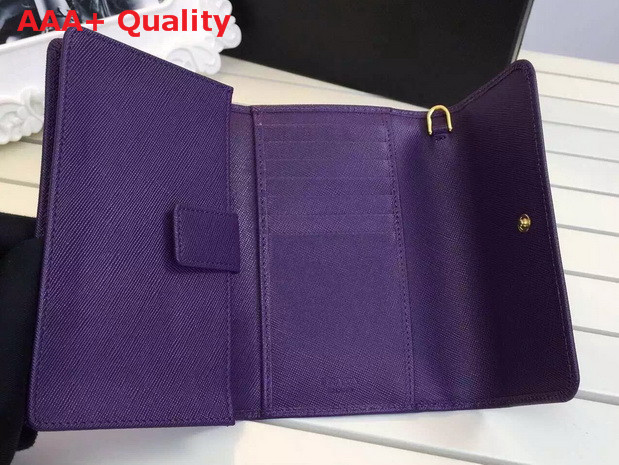 Prada Saffiano Metallic Gold Leather Flap Wallet Purple Replica