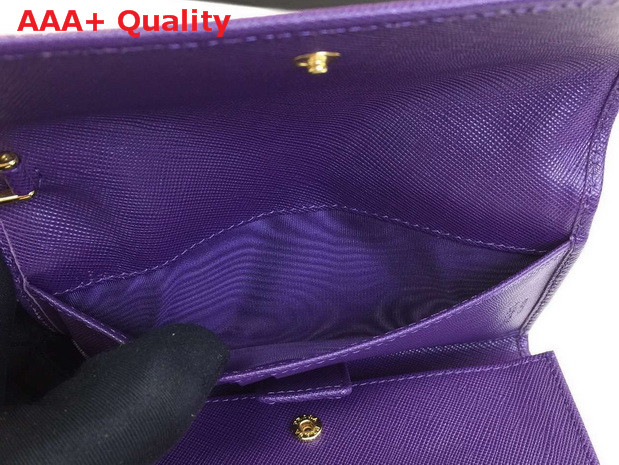 Prada Saffiano Metallic Gold Leather Flap Wallet Purple Replica