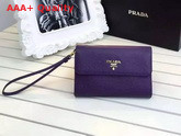 Prada Saffiano Metallic Gold Leather Flap Wallet Purple Replica