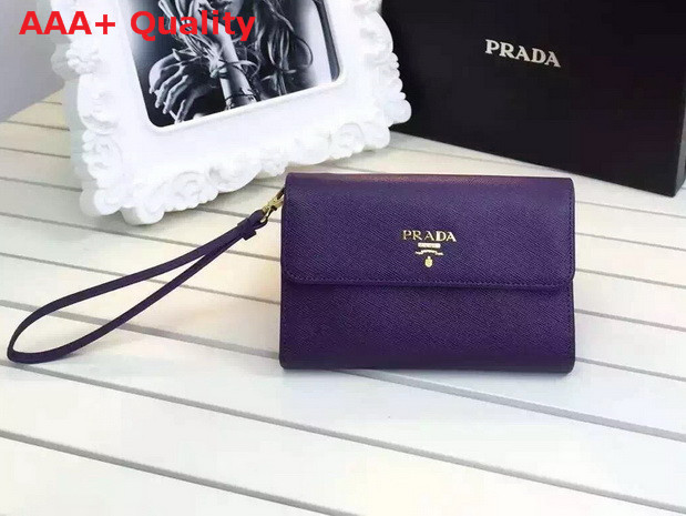 Prada Saffiano Metallic Gold Leather Flap Wallet Purple Replica