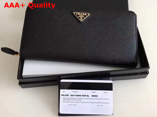 Prada Saffiano Triangle Zip Around Wallet in Black Replica