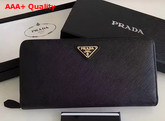 Prada Saffiano Triangle Zip Around Wallet in Black Replica