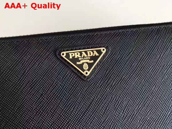 Prada Saffiano Triangle Zip Around Wallet in Black Replica