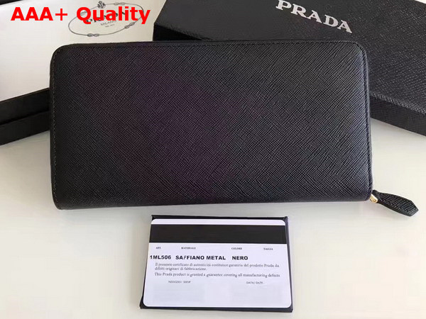 Prada Saffiano Triangle Zip Around Wallet in Black Replica