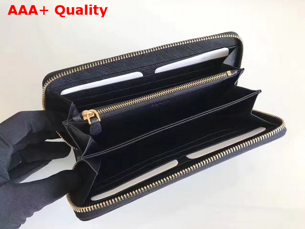 Prada Saffiano Triangle Zip Around Wallet in Black Replica