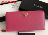 Prada Saffiano Triangle Zip Around Wallet in Dark Pink Saffiano Leather Replica