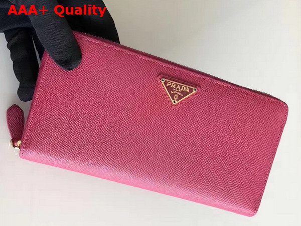 Prada Saffiano Triangle Zip Around Wallet in Dark Pink Saffiano Leather Replica