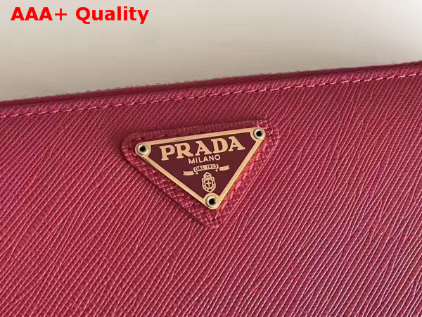 Prada Saffiano Triangle Zip Around Wallet in Dark Pink Saffiano Leather Replica