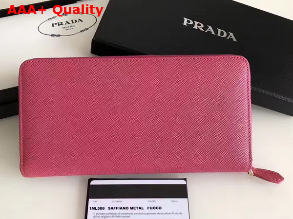 Prada Saffiano Triangle Zip Around Wallet in Dark Pink Saffiano Leather Replica