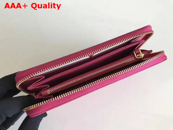 Prada Saffiano Triangle Zip Around Wallet in Dark Pink Saffiano Leather Replica