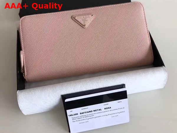 Prada Saffiano Triangle Zip Around Wallet in Light Pink Saffiano Leather Replica