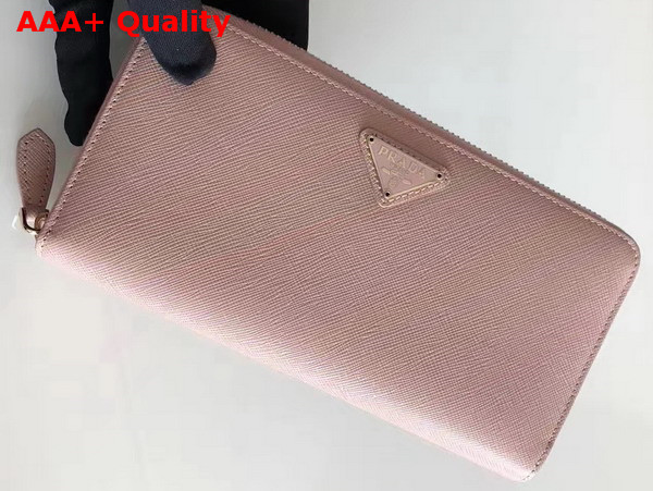 Prada Saffiano Triangle Zip Around Wallet in Light Pink Saffiano Leather Replica