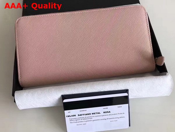 Prada Saffiano Triangle Zip Around Wallet in Light Pink Saffiano Leather Replica