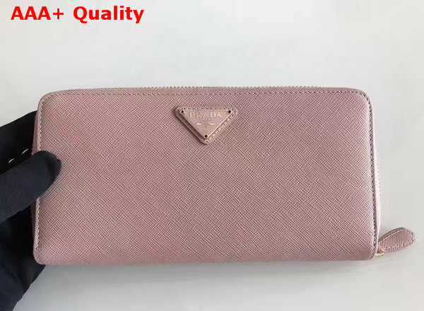 Prada Saffiano Triangle Zip Around Wallet in Light Pink Saffiano Leather Replica