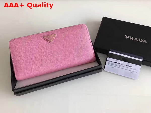 Prada Saffiano Triangle Zip Around Wallet in Pink Saffiano Leather Replica