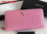 Prada Saffiano Triangle Zip Around Wallet in Pink Saffiano Leather Replica