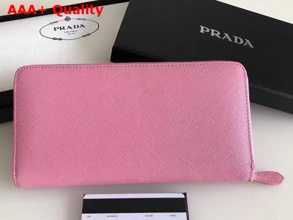 Prada Saffiano Triangle Zip Around Wallet in Pink Saffiano Leather Replica