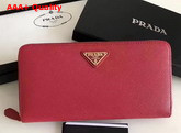 Prada Saffiano Triangle Zip Around Wallet in Red Replica