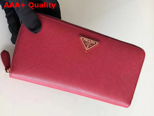 Prada Saffiano Triangle Zip Around Wallet in Red Replica