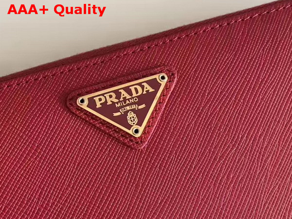 Prada Saffiano Triangle Zip Around Wallet in Red Replica