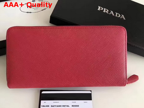 Prada Saffiano Triangle Zip Around Wallet in Red Replica