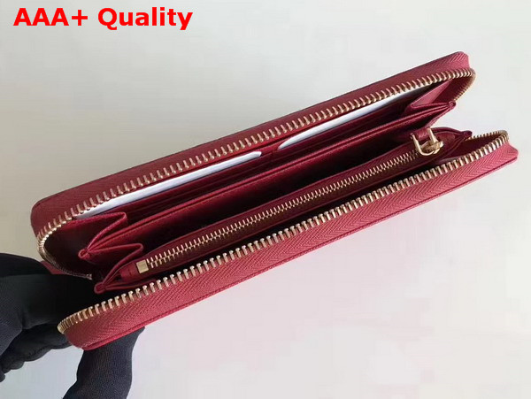 Prada Saffiano Triangle Zip Around Wallet in Red Replica